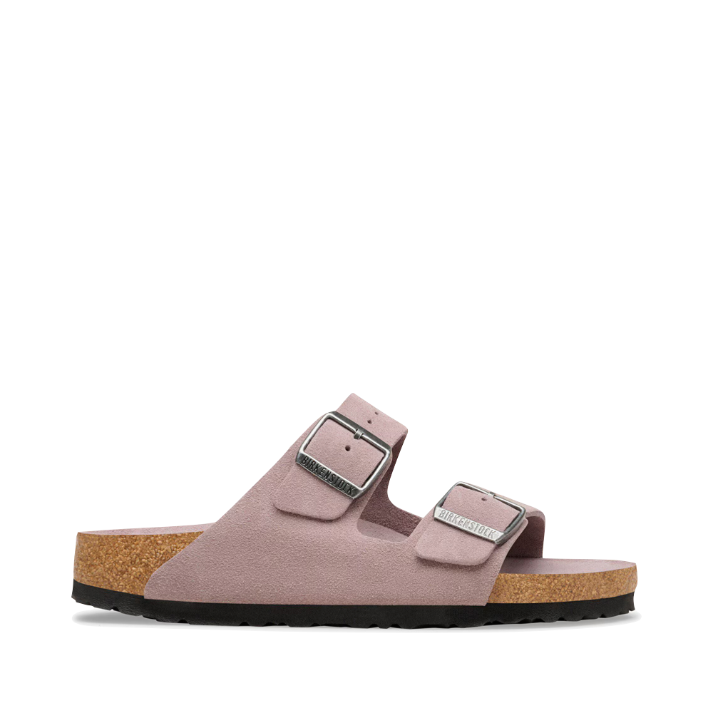 Side (right) view of Birkenstock Arizona Suede Soft Footbed Sandal. 