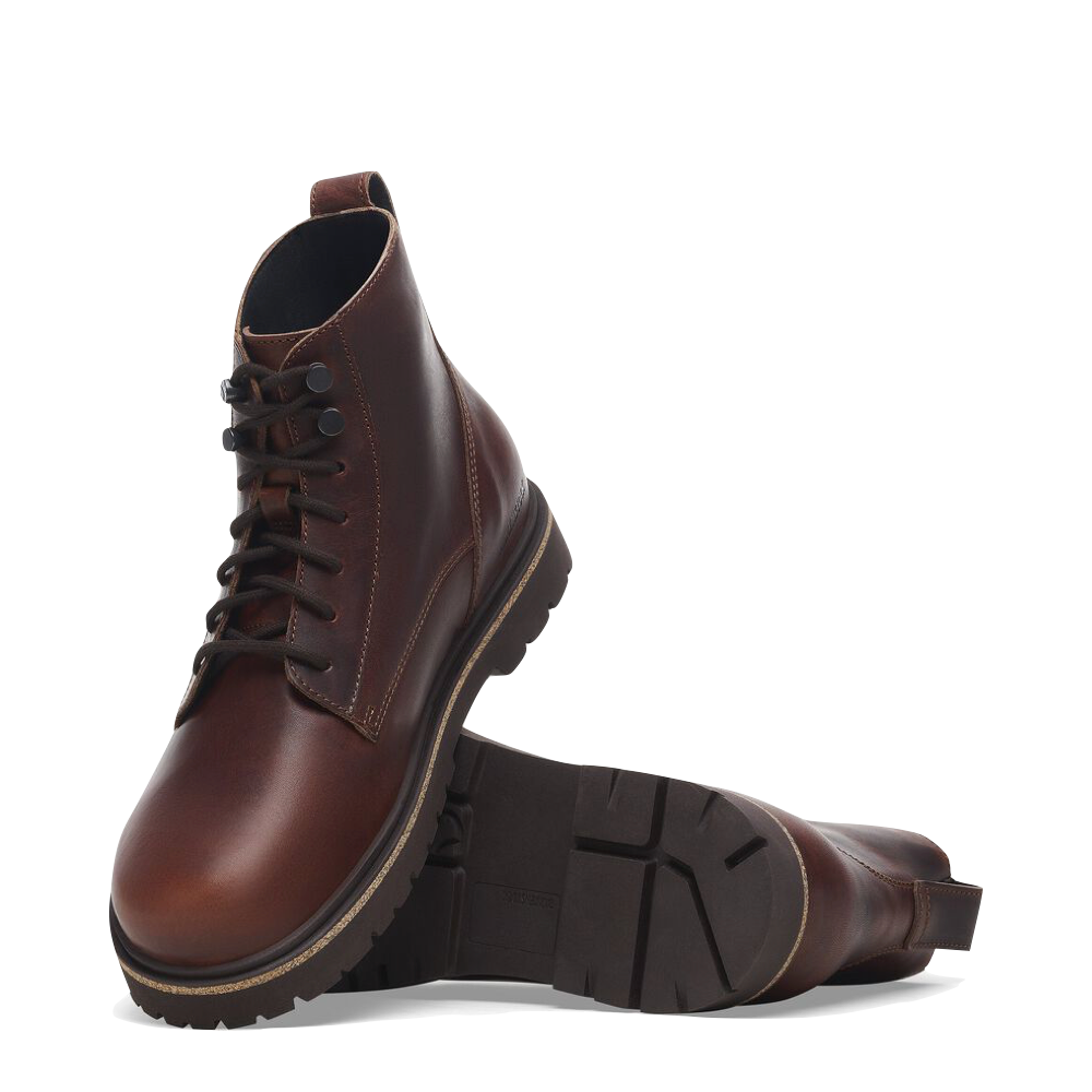 Top-down and bottom view of Birkenstock Highwood Leather Lace Boot for men.