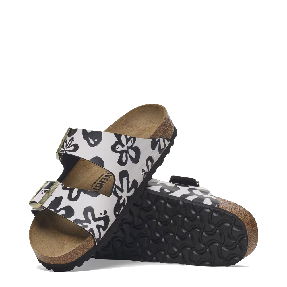 Top-down and bottom view of Birkenstock Arizona Birko-Flor Sandal for women. 