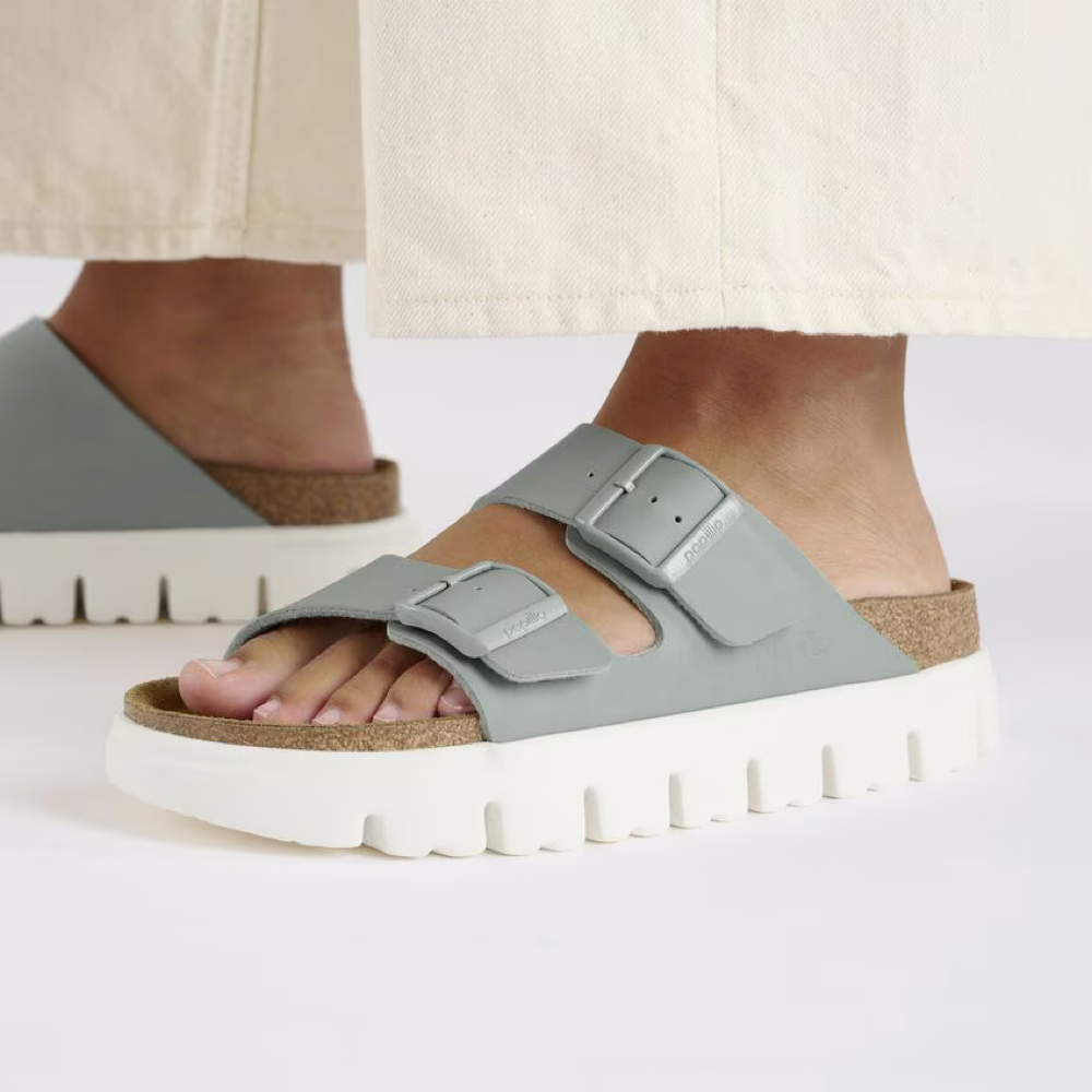 Model view of Birkenstock Arizona Chunky Birko-Flor Sandal for women.