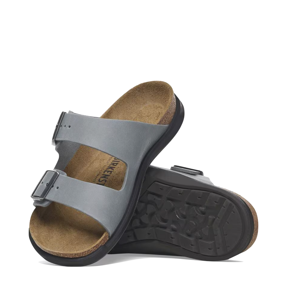 Top-down and bottom view of Birkenstock Arizona Crosstown Rugged Oiled Leather Sandal for women.