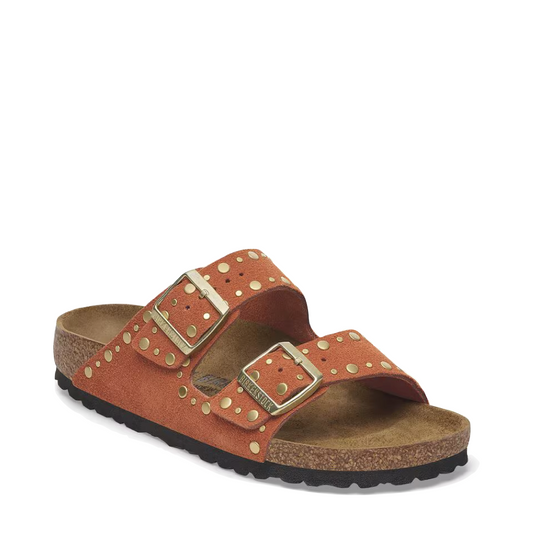 Toe view of Birkenstock Arizona Rivet Suede Sandal for women.