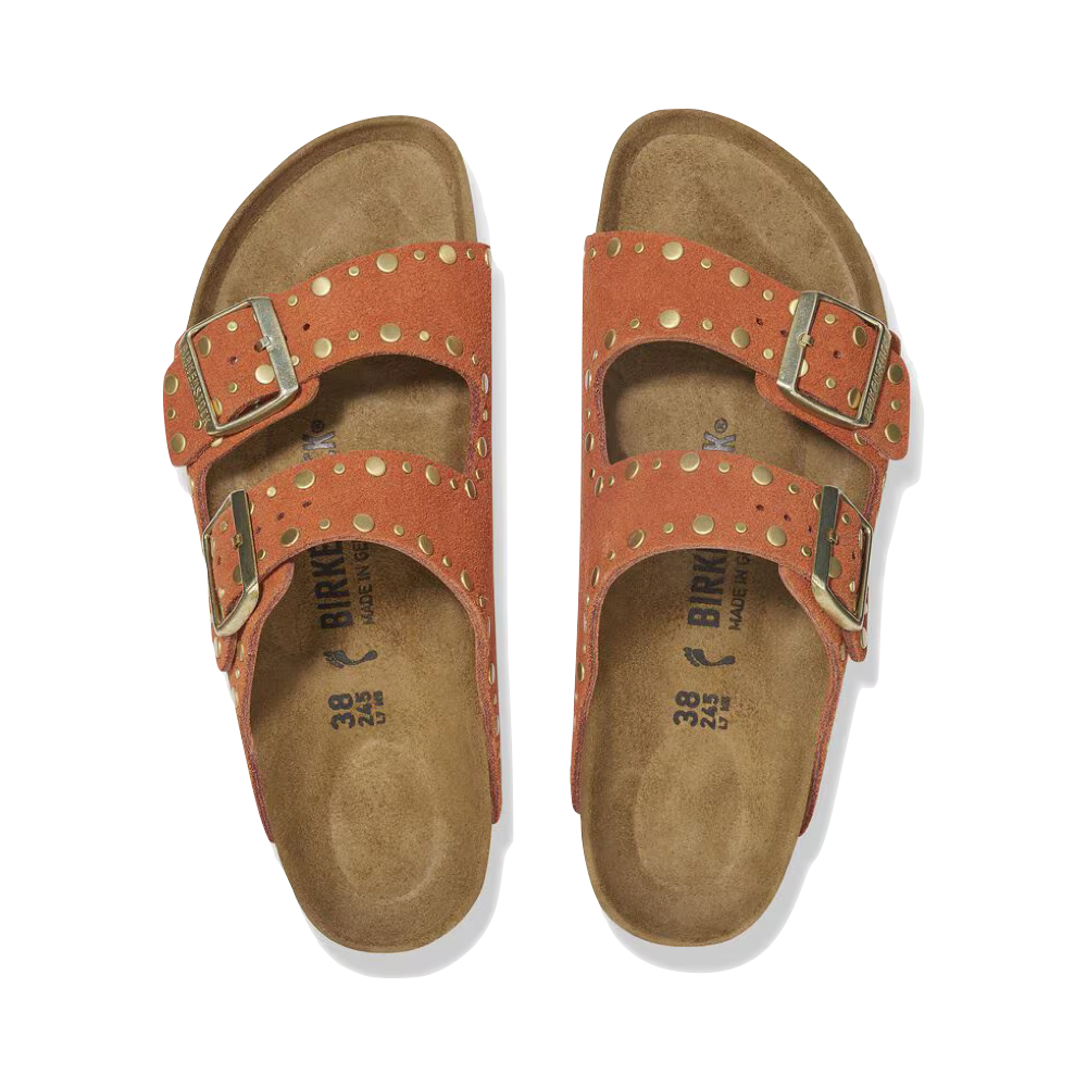 Top-down view of Birkenstock Arizona Rivet Suede Sandal for women.
