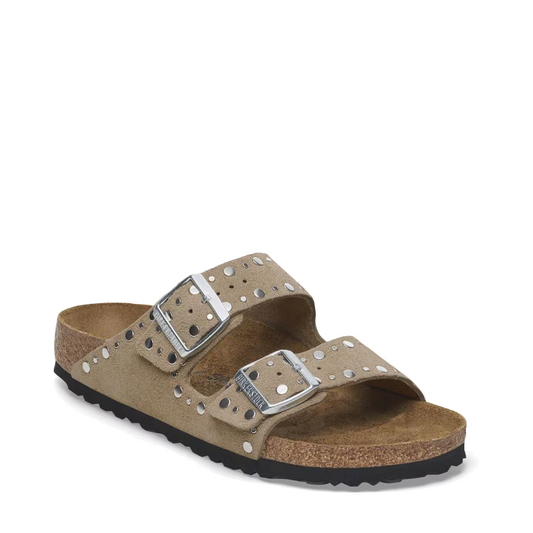 Toe view of Birkenstock Arizona Rivet Suede Sandal for women.