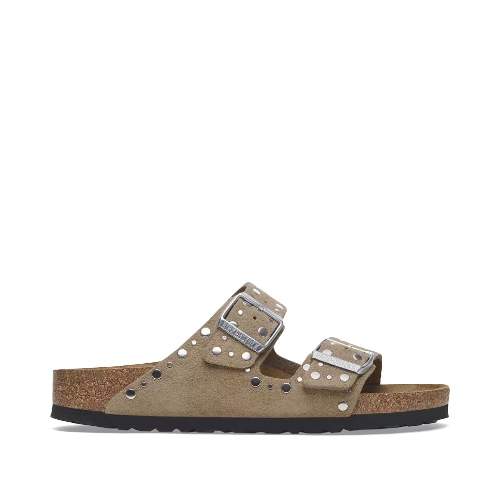 Side (right) view of Birkenstock Arizona Rivet Suede Sandal for women.
