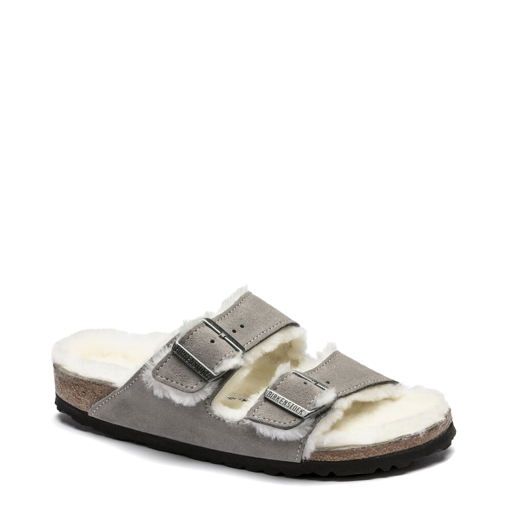 Birkenstock Women's Arizona Shearling Sandal in Stone Coin Grey