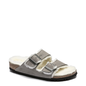 Birkenstock Women's Arizona Shearling Sandal in Stone Coin Grey
