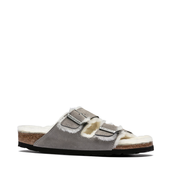 Birkenstock Women's Arizona Shearling Sandal in Stone Coin Grey