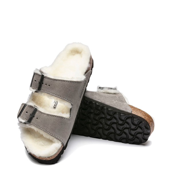 Birkenstock Women's Arizona Shearling Sandal in Stone Coin Grey