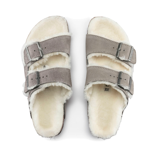 Birkenstock Women's Arizona Shearling Sandal in Stone Coin Grey
