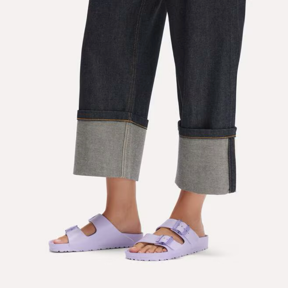Model view of Birkenstock Arizona Stealth Buckle EVA Sandal for women.