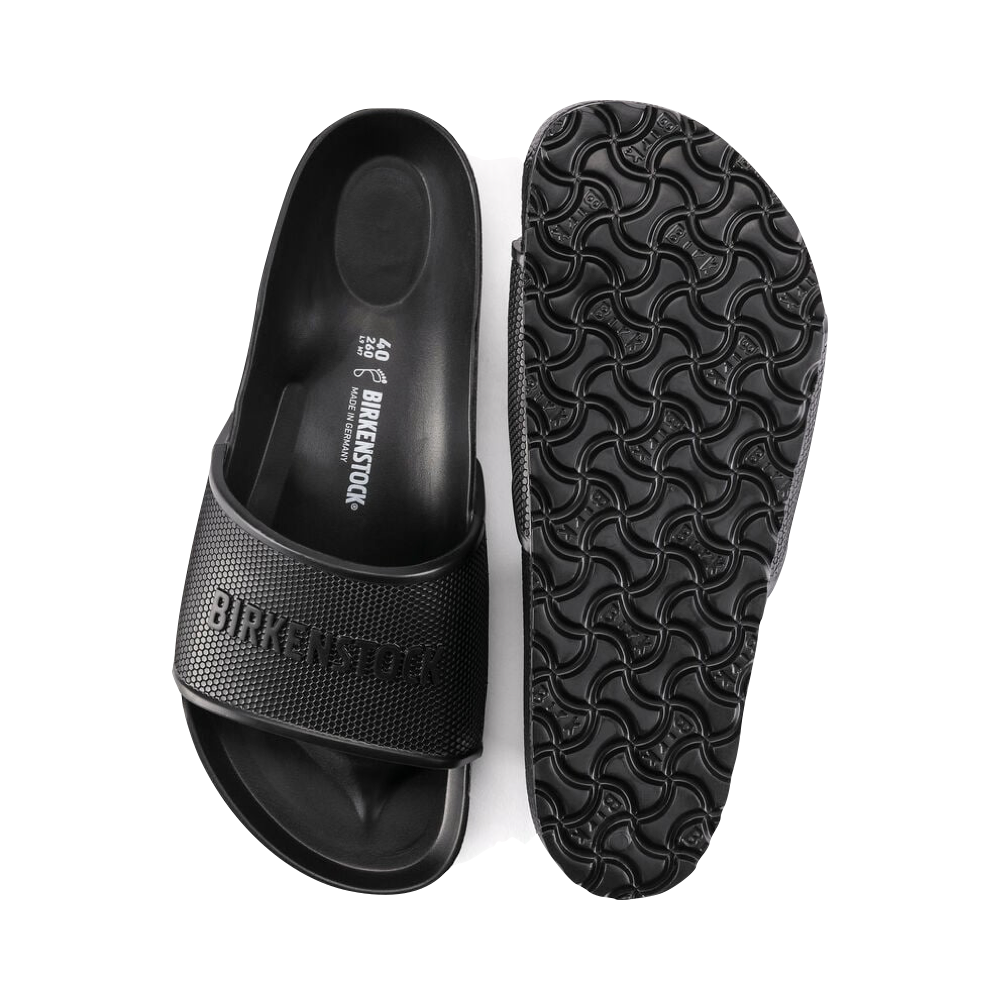 Top-down and bottom view of Birkenstock Barbados EVA Slide Sandal for women.