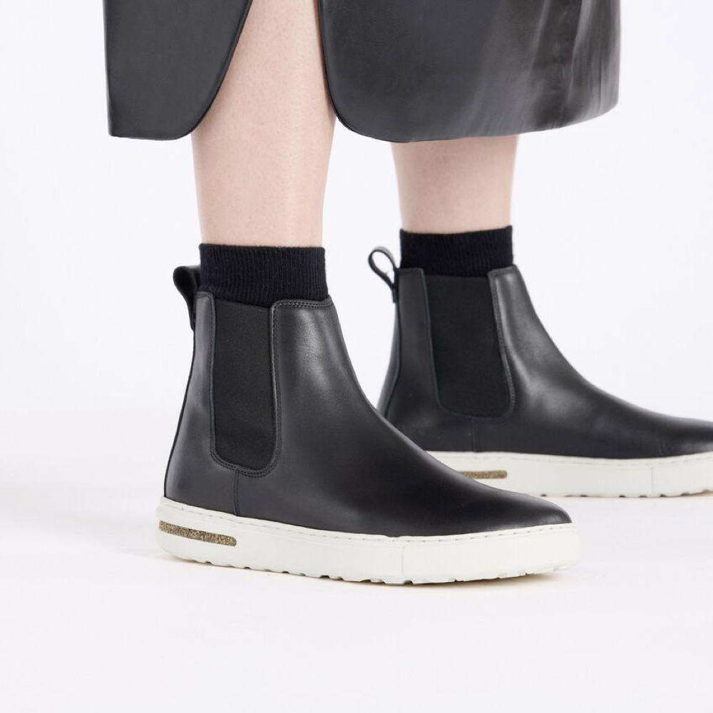 Model view of Birkenstock Bend Chelsea Pull On Leather Boot for women.