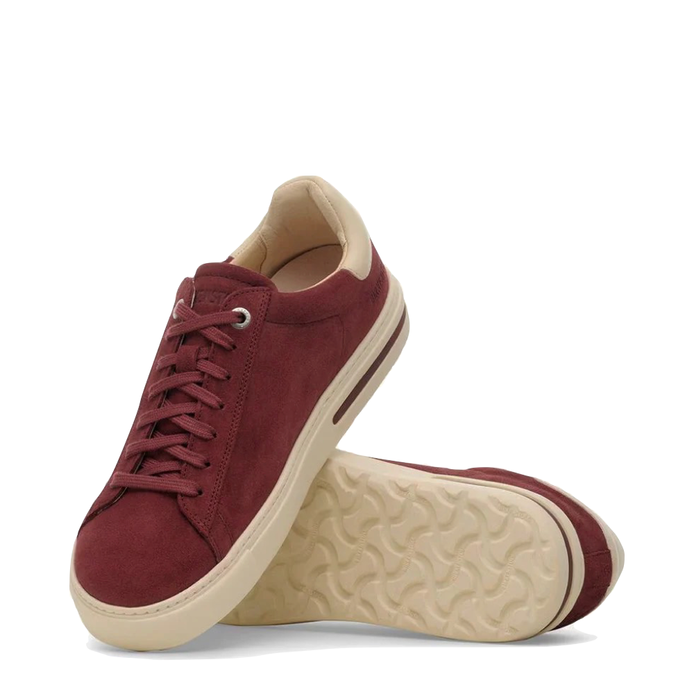 Top-down and bottom view of Birkenstock Bend Low Suede Leather Lace Sneaker for women.