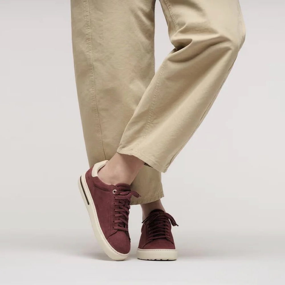 Model view of Birkenstock Bend Low Suede Leather Lace Sneaker for women.