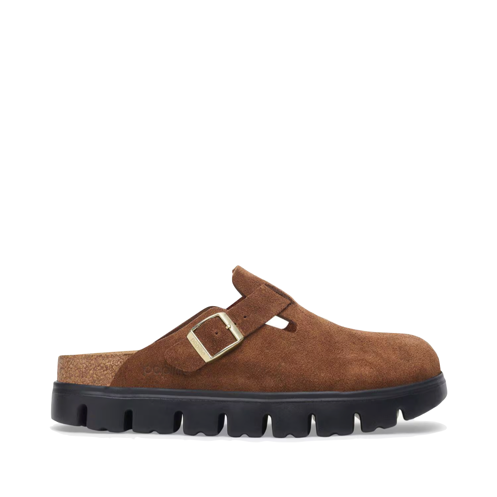 Side (right) view of Birkenstock Boston Chunky Suede Leather Clog for women.