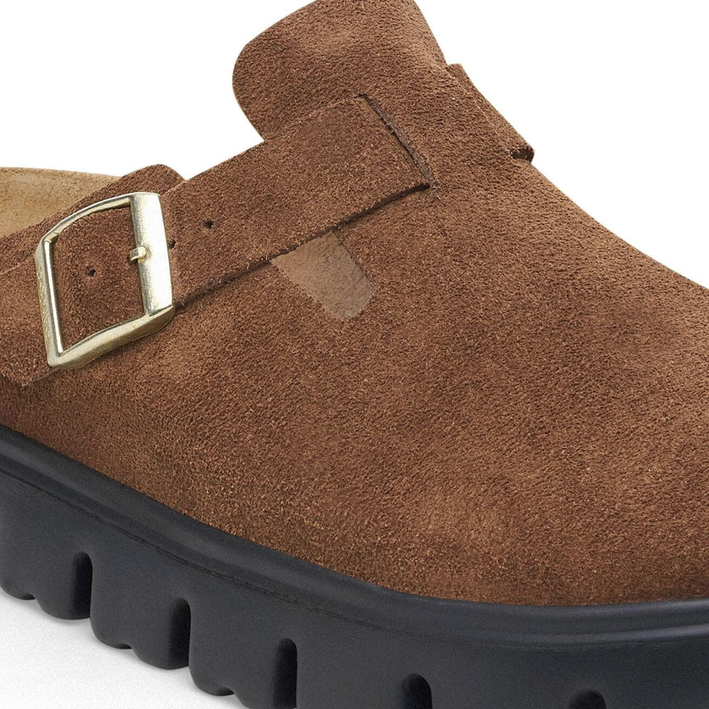Detail view of Birkenstock Boston Chunky Suede Leather Clog for women.