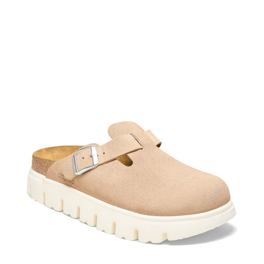 Mudguard and Toe view of Birkenstock Boston Chunky Suede Leather Clog for women.
