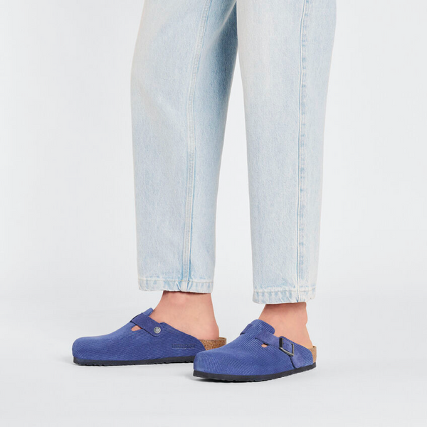 Birkenstock Women's Boston Corduroy Embossed Suede Clog in Indigo Blue
