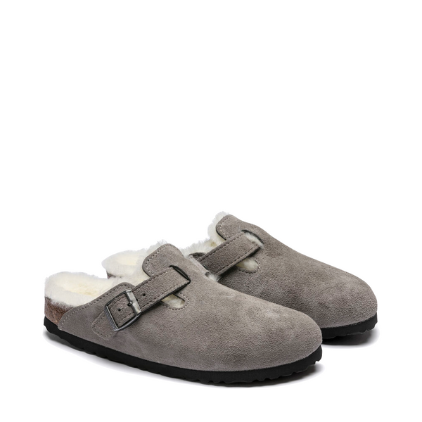 Birkenstock Women's Boston Shearling Clog in Stone Coin Grey
