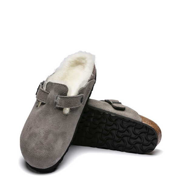 Birkenstock Women's Boston Shearling Clog in Stone Coin Grey