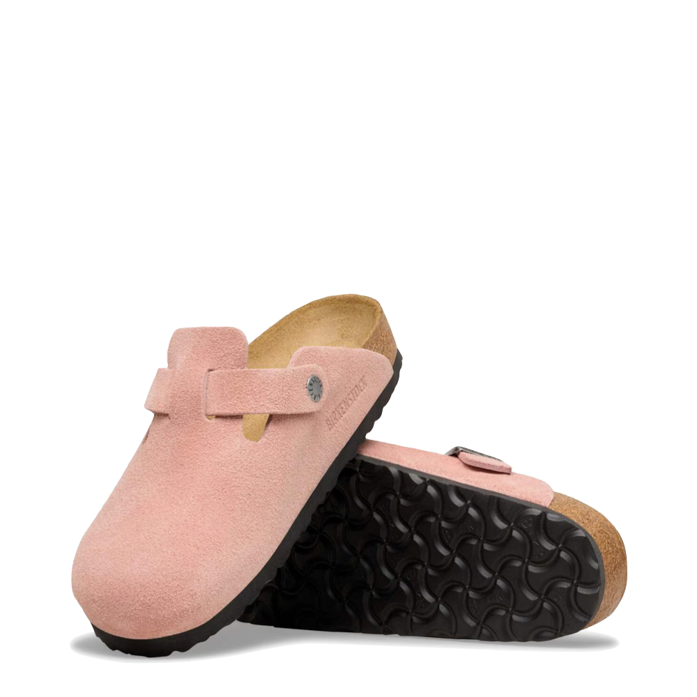 Side and bottom view of Birkenstock Boston Suede Leather Clog for women.