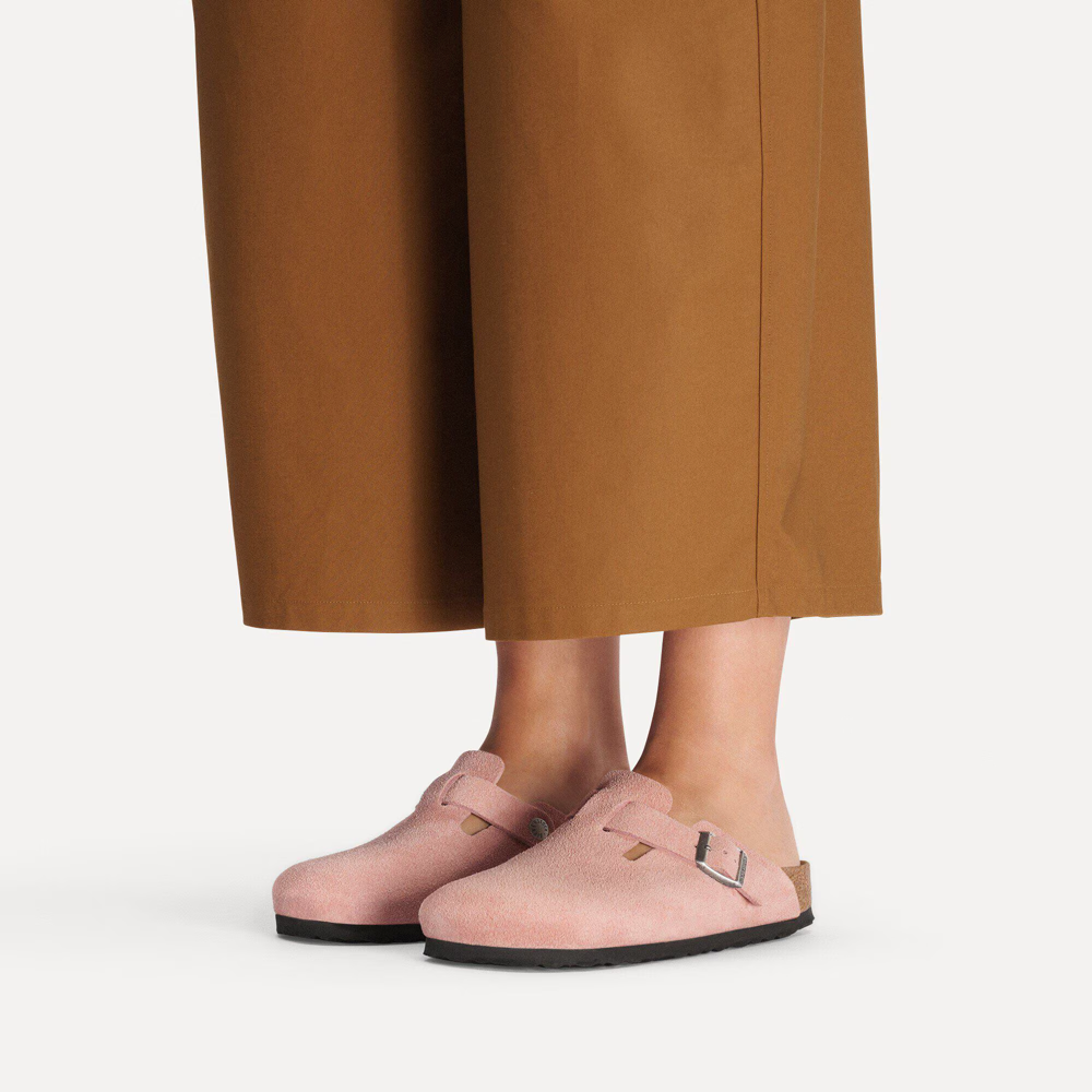 Model view of Birkenstock Boston Suede Leather Clog for women.