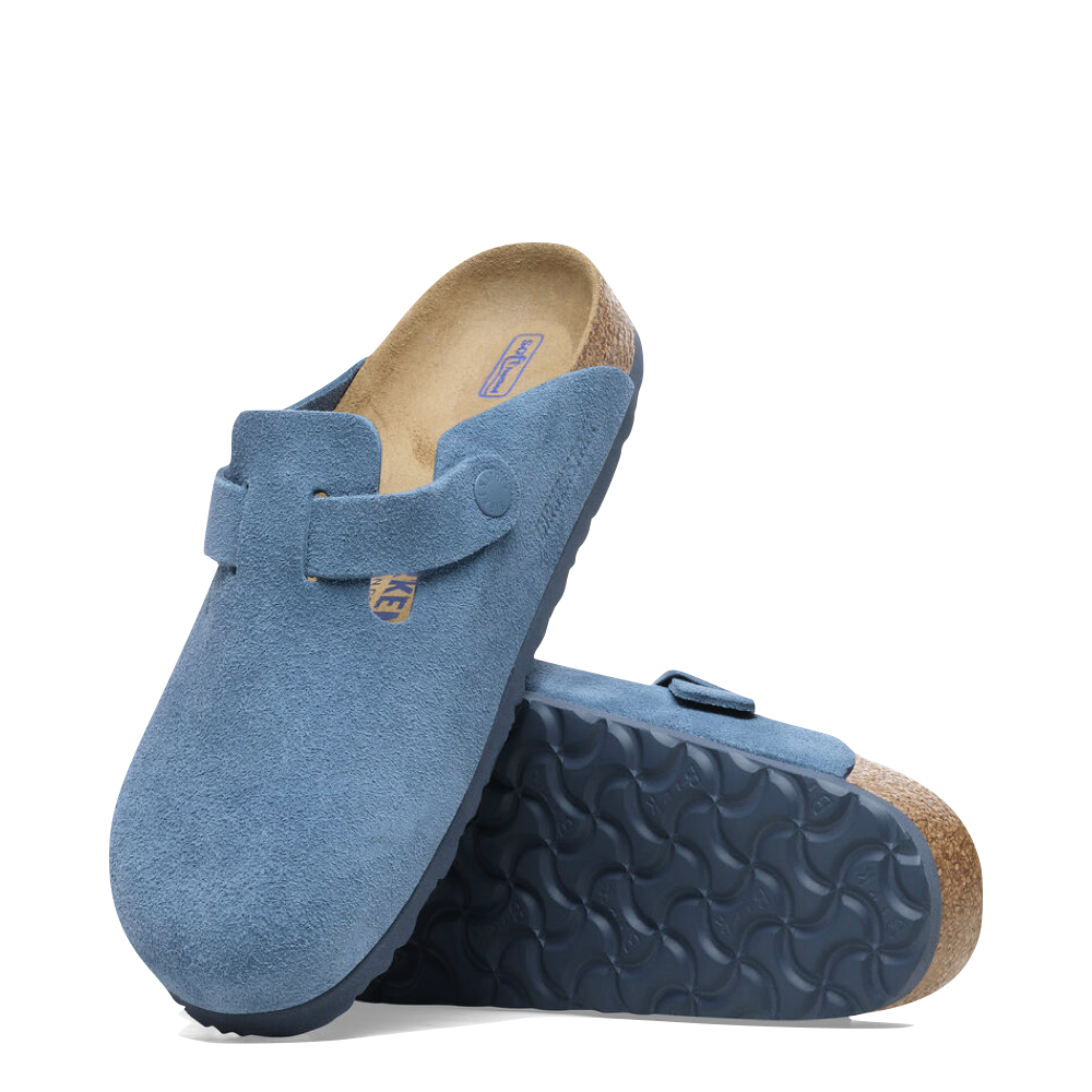 Bottom view of Birkenstock Boston Suede Leather Soft Footbed Clog for women.
