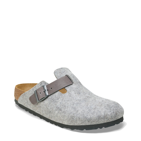 Birkenstock Women's Boston Wool/Leather Clog in Light Grey/Iron
