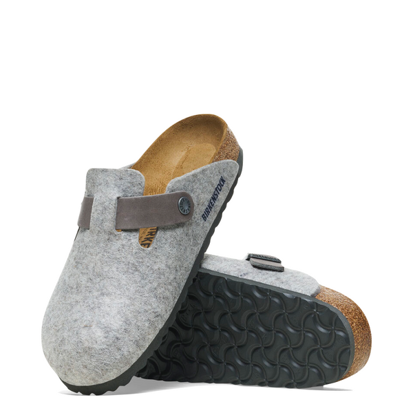 Birkenstock Women's Boston Wool/Leather Clog in Light Grey/Iron