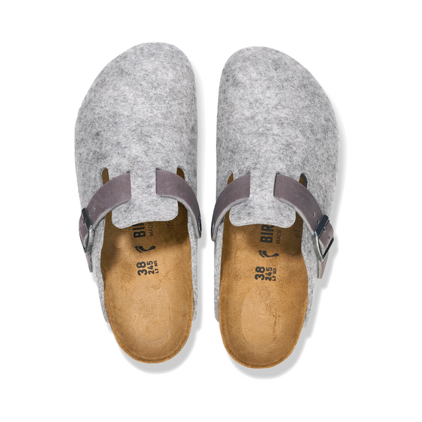 Birkenstock Women's Boston Wool/Leather Clog in Light Grey/Iron
