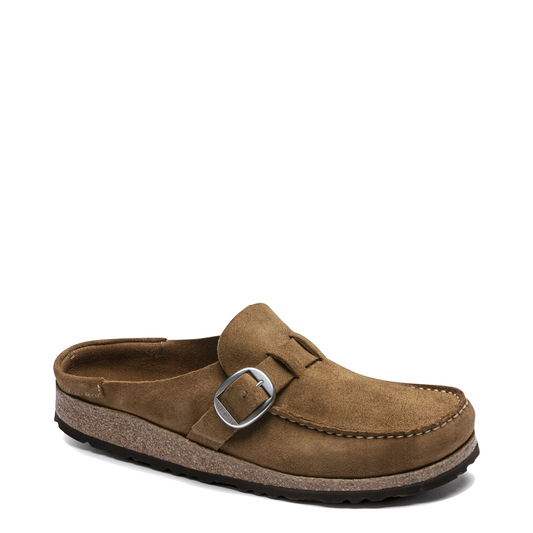 Toe view of Birkenstock Buckley Suede Clog for women.