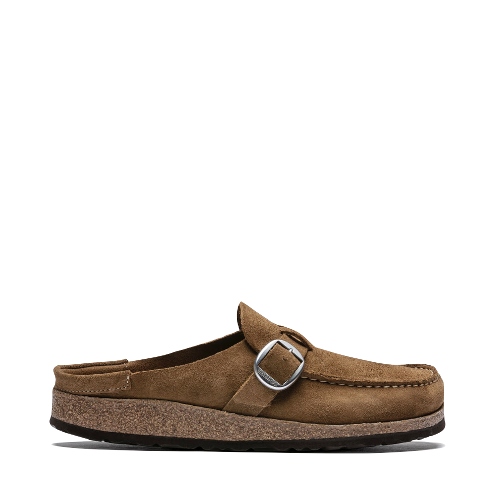 Side (right) view of Birkenstock Buckley Suede Clog for women.