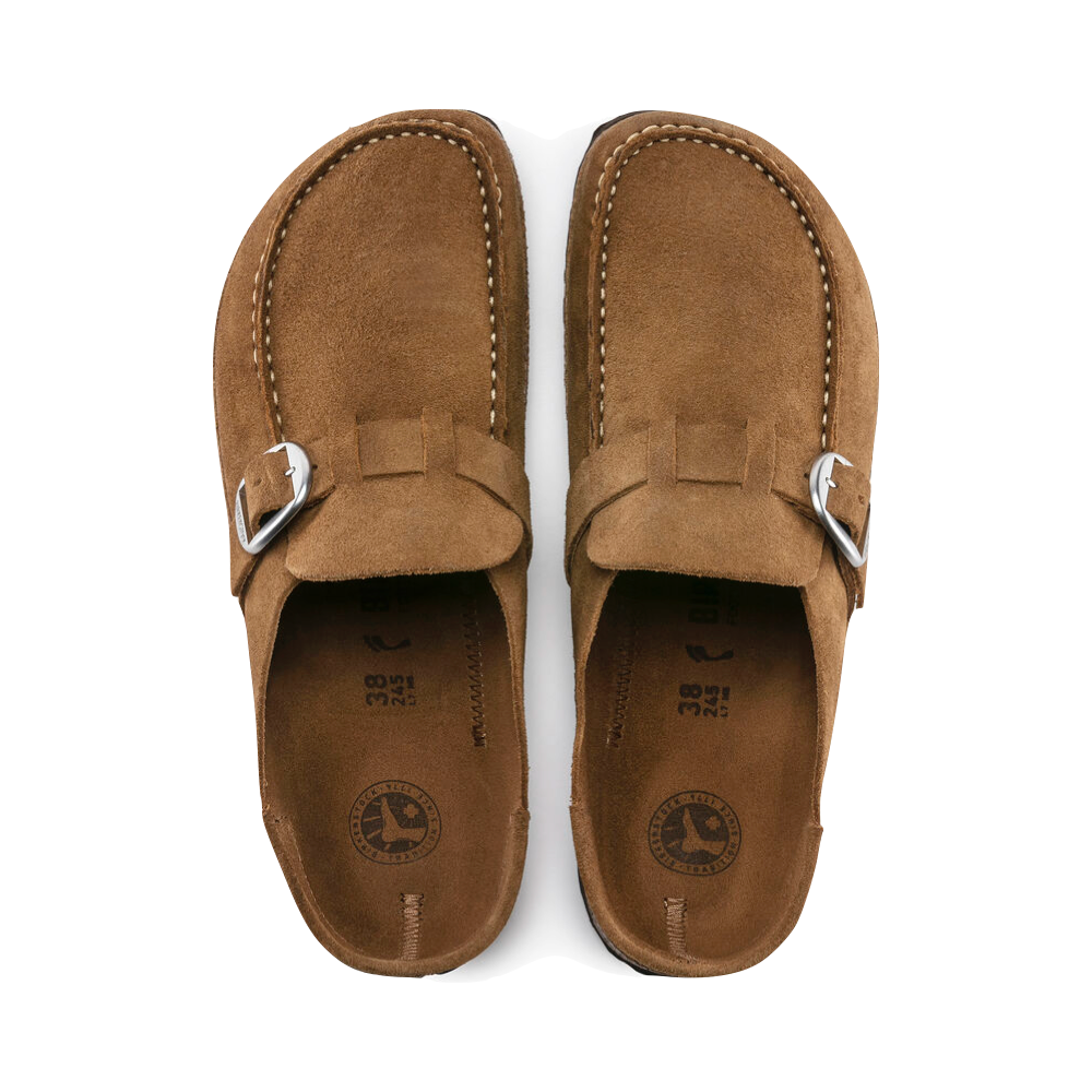Top-down view of Birkenstock Buckley Suede Clog for women.