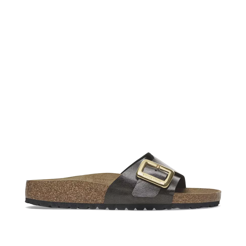 Side (right) view of Birkenstock Catalina Luxe Buckle Birko-Flor Sandal for women.