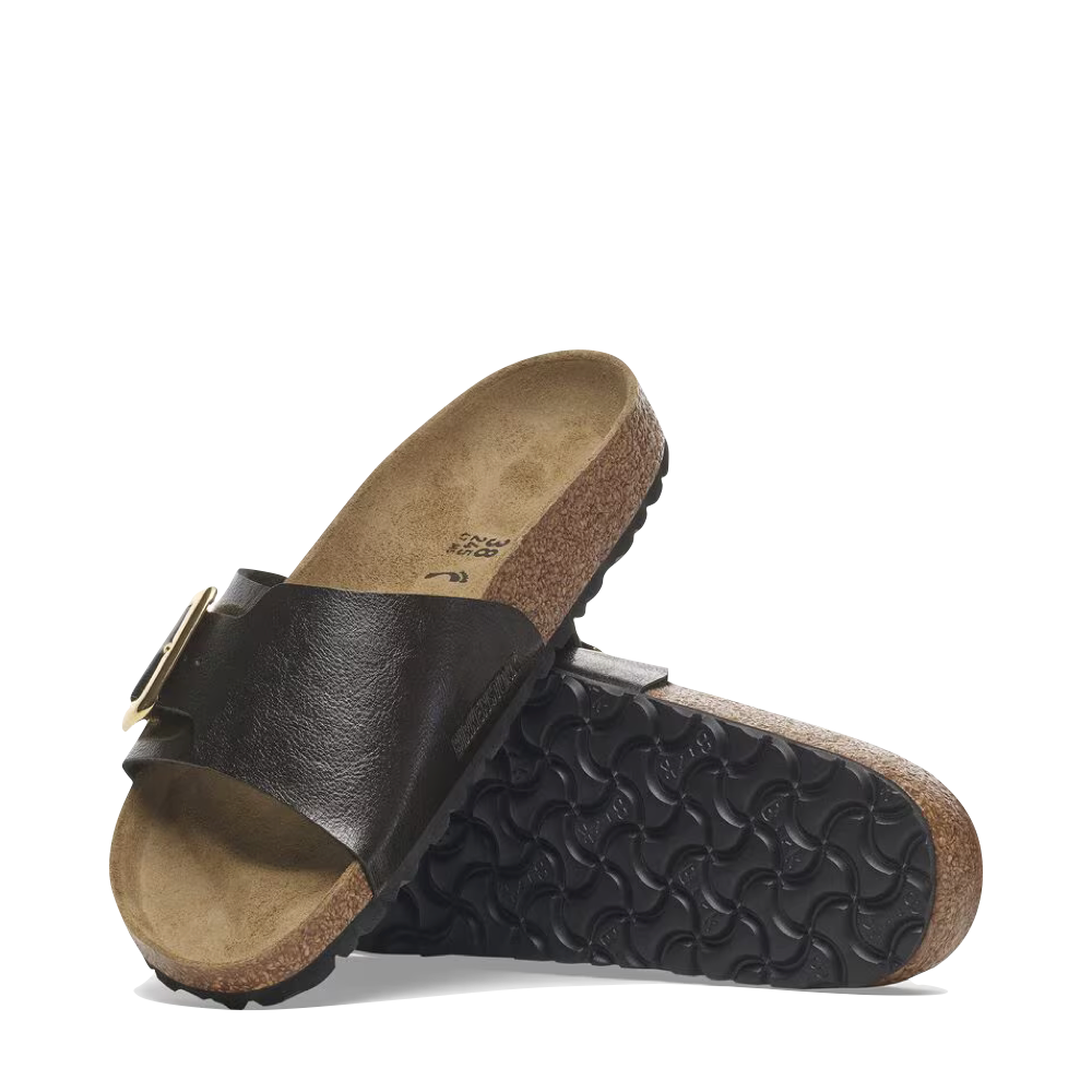 Top-down and bottom view of Birkenstock Catalina Luxe Buckle Birko-Flor Sandal for women.