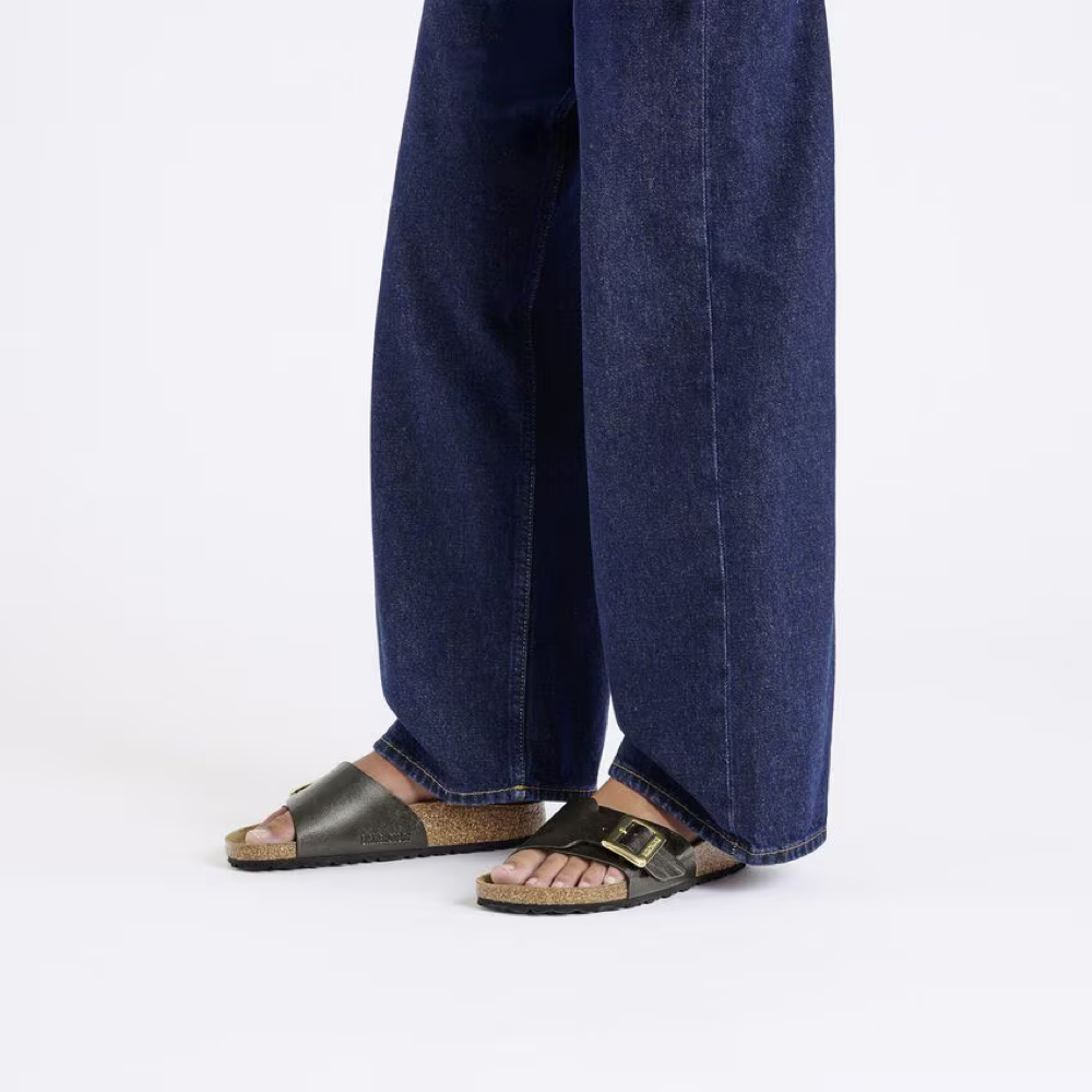 Model view of Birkenstock Catalina Luxe Buckle Birko-Flor Sandal for women.