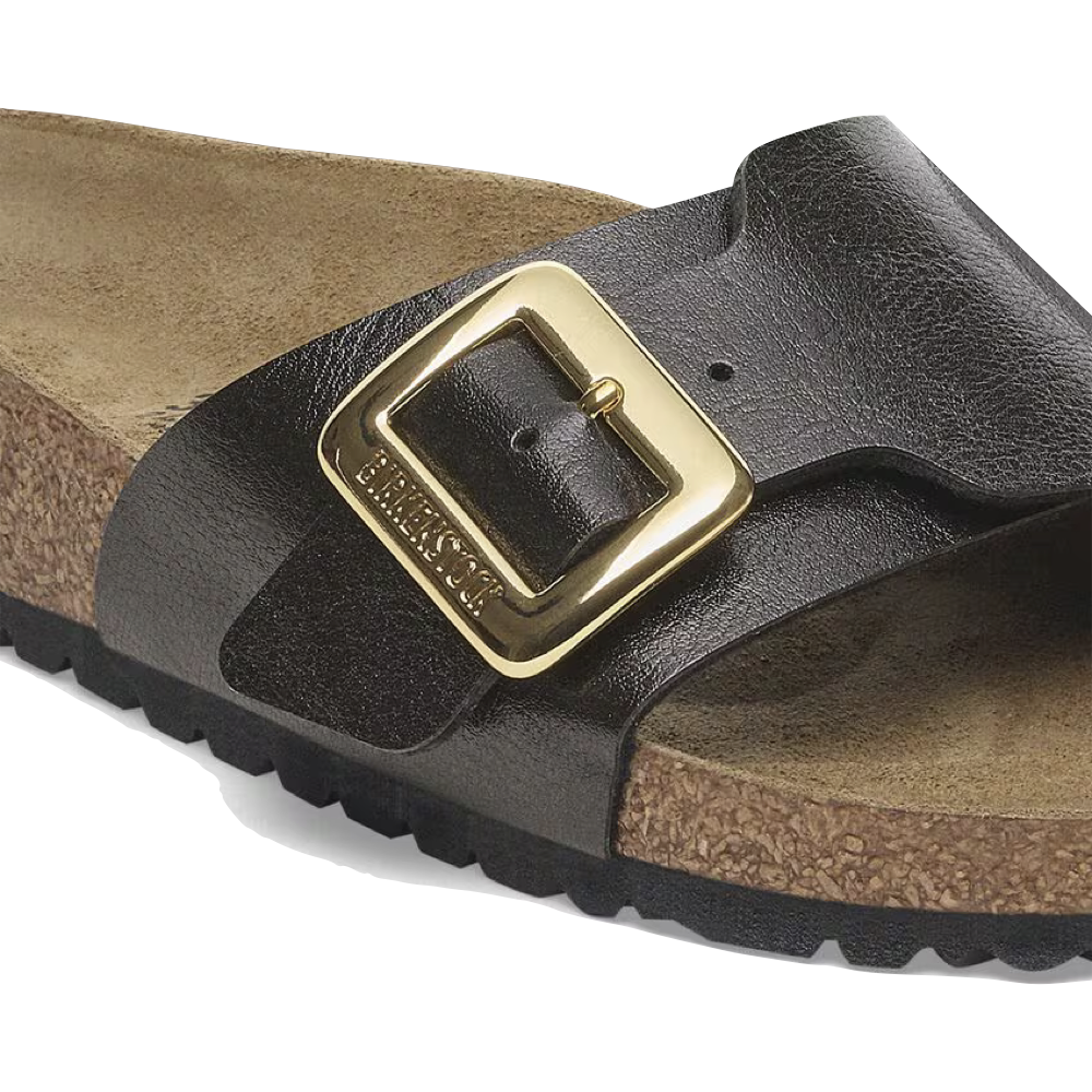 Detail view of Birkenstock Catalina Luxe Buckle Birko-Flor Sandal for women.