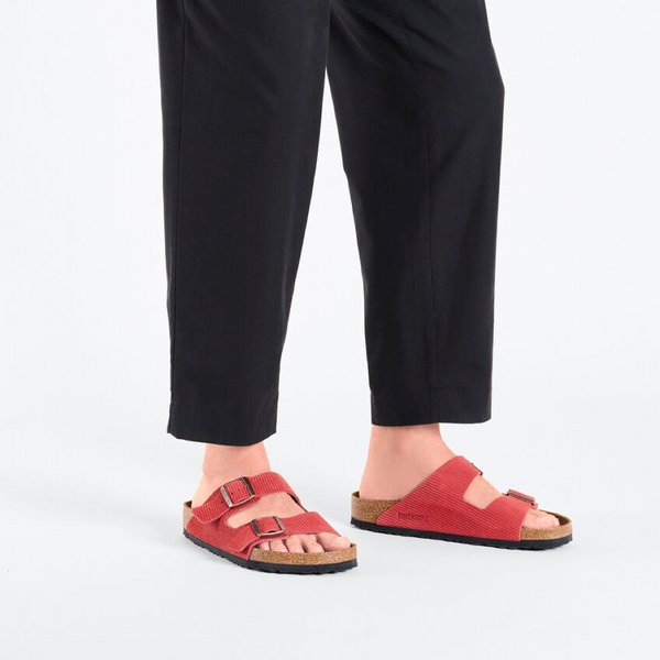 Birkenstock Women's Corduroy Embossed Suede Sandal in Sienna Red