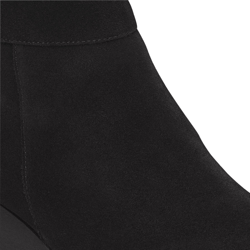 Detail view of Birkenstock Ebba Suede Leather Side Zip Wedge Boot for women.