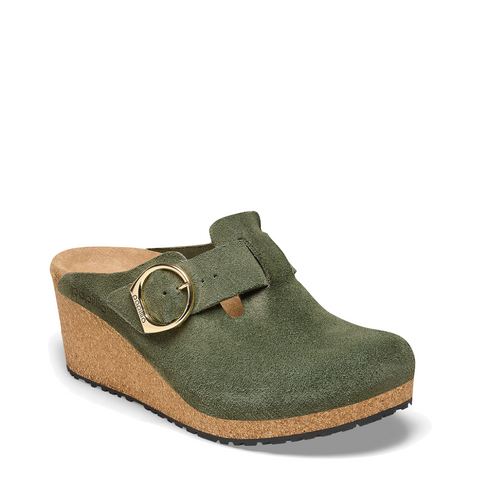 Birkenstock Women's Fanny Suede Leather Slide Wedge Clog (Thyme Green)