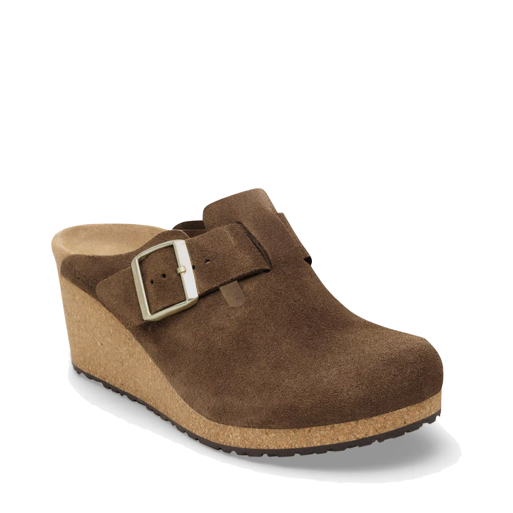 Toe view of Birkenstock Fanny Suede Leather Slip On Wedge for women.