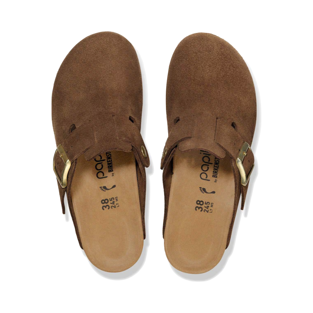 Top-down view of Birkenstock Fanny Suede Leather Slip On Wedge for women.