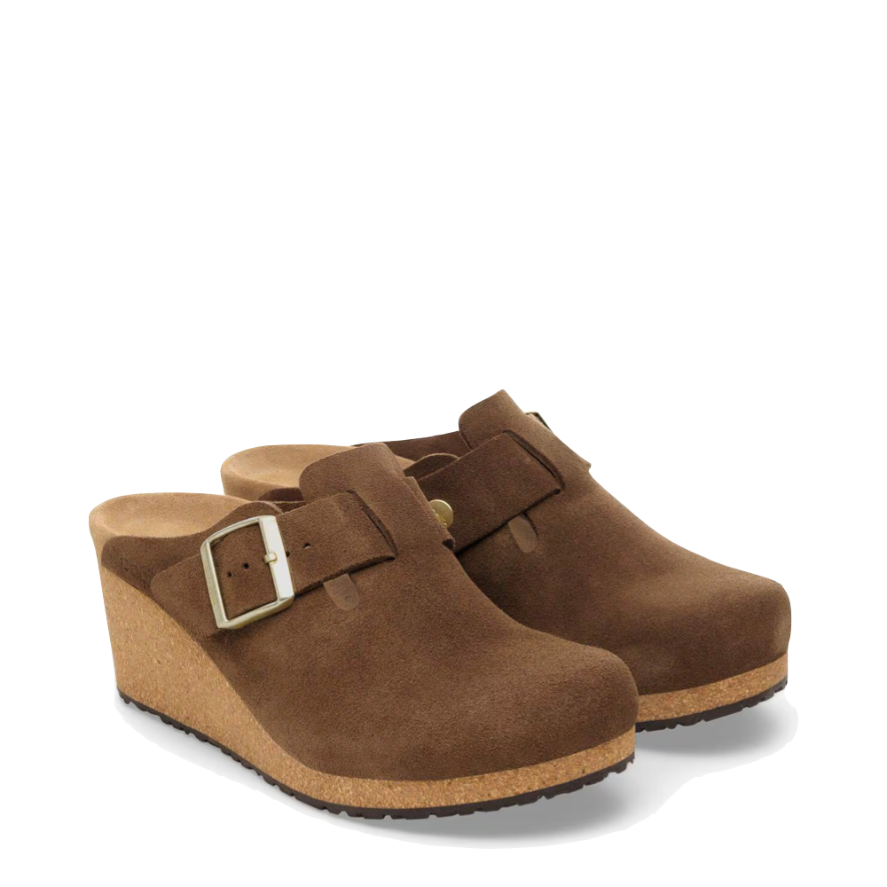 Toe view of Birkenstock Fanny Suede Leather Slip On Wedge for women.