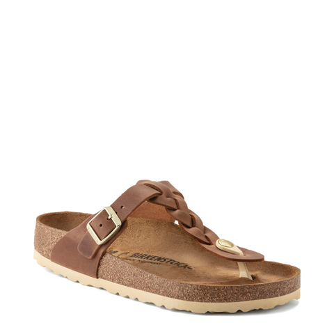 Birkenstock Women's Gizeh Braided Oiled Leather Sandal in Cognac