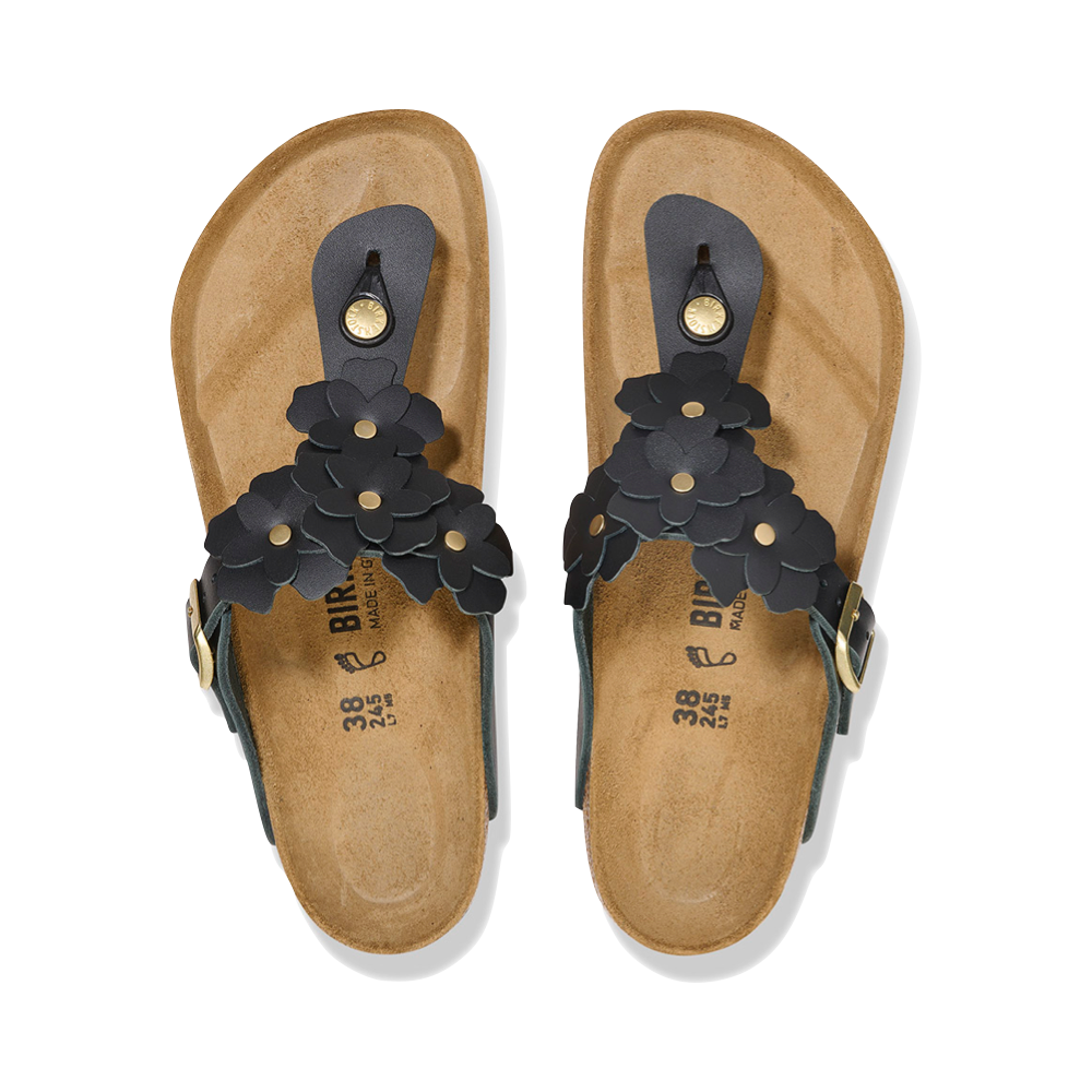 Top-down view of Birkenstock Gizeh Flowers Leather Sandal for women.