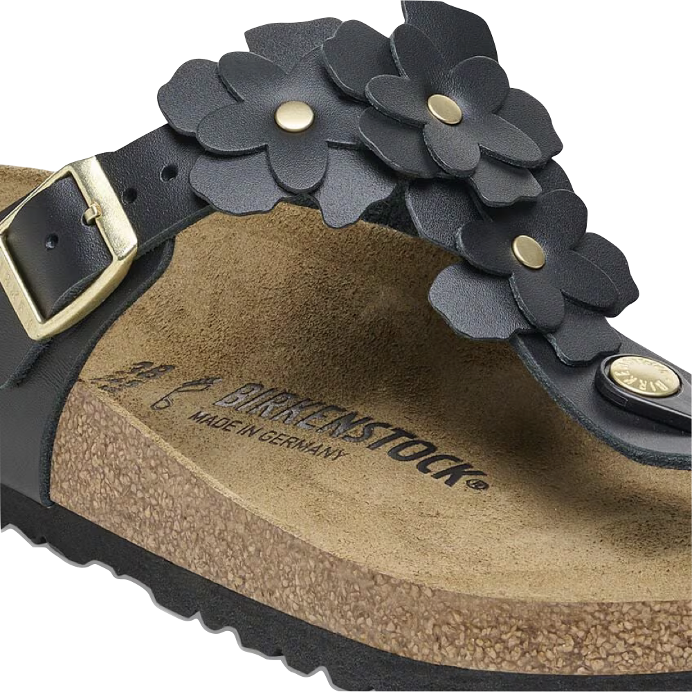 Detail view of Birkenstock Gizeh Flowers Leather Sandal for women.