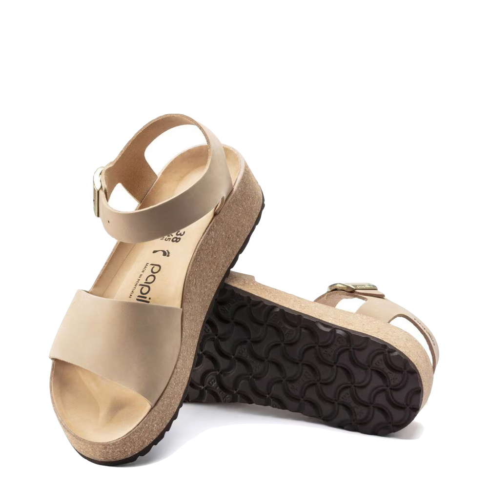 Top-down and bottom view of Birkenstock Glenda Nubuck Leather Platform Sandal for women.
