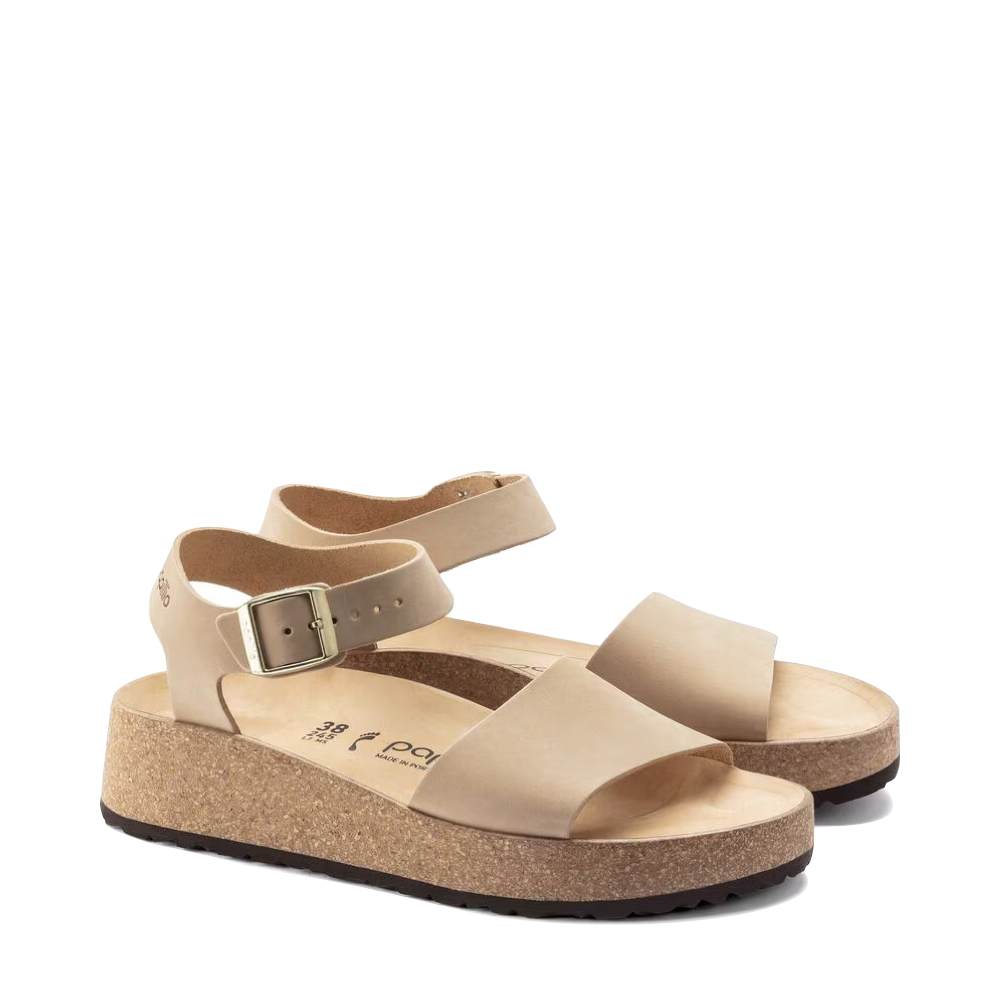 Side (right) view of Birkenstock Glenda Nubuck Leather Platform Sandal for women.