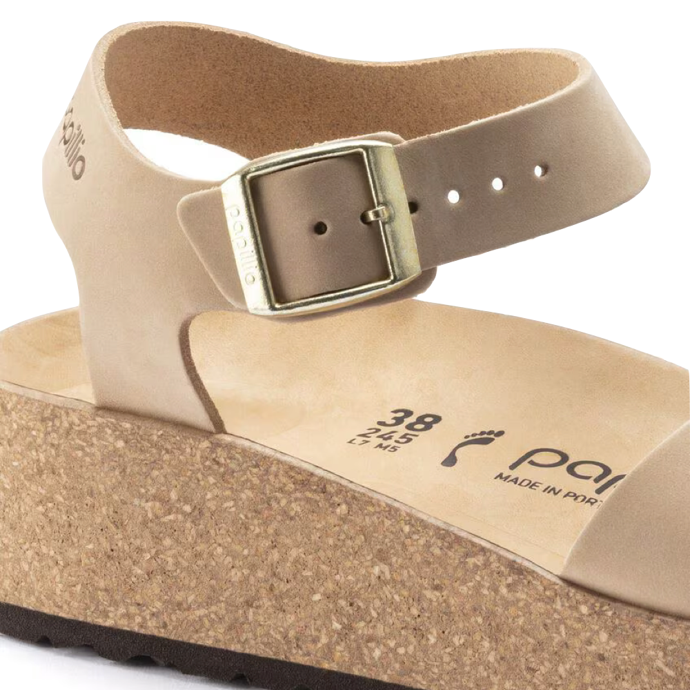 Detail view of Birkenstock Glenda Nubuck Leather Platform Sandal for women.